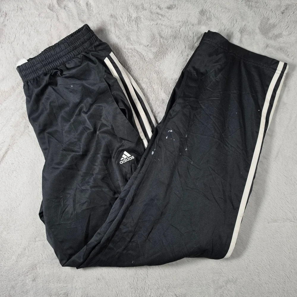 Adidas Track Pants Mens Medium Black Climalite Striped Distressed Paint Splatter